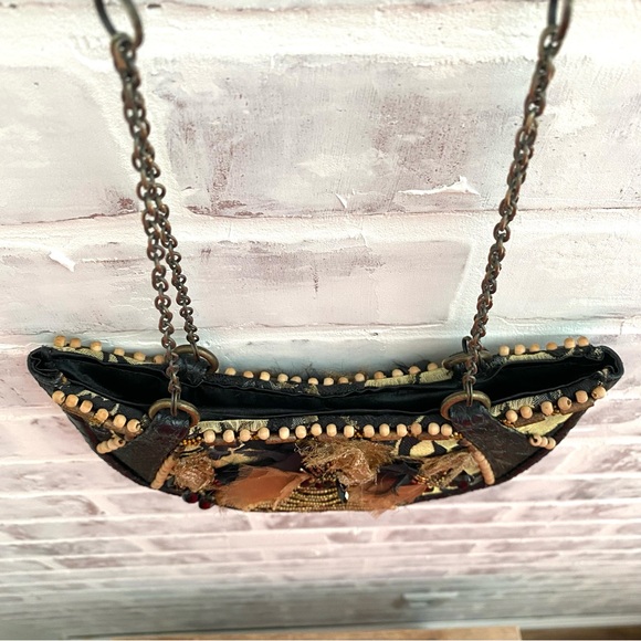 Mary Frances • Half Moon Crocodile Leather Beaded Crossbody Clutch • Vintage - Picture 14 of 15